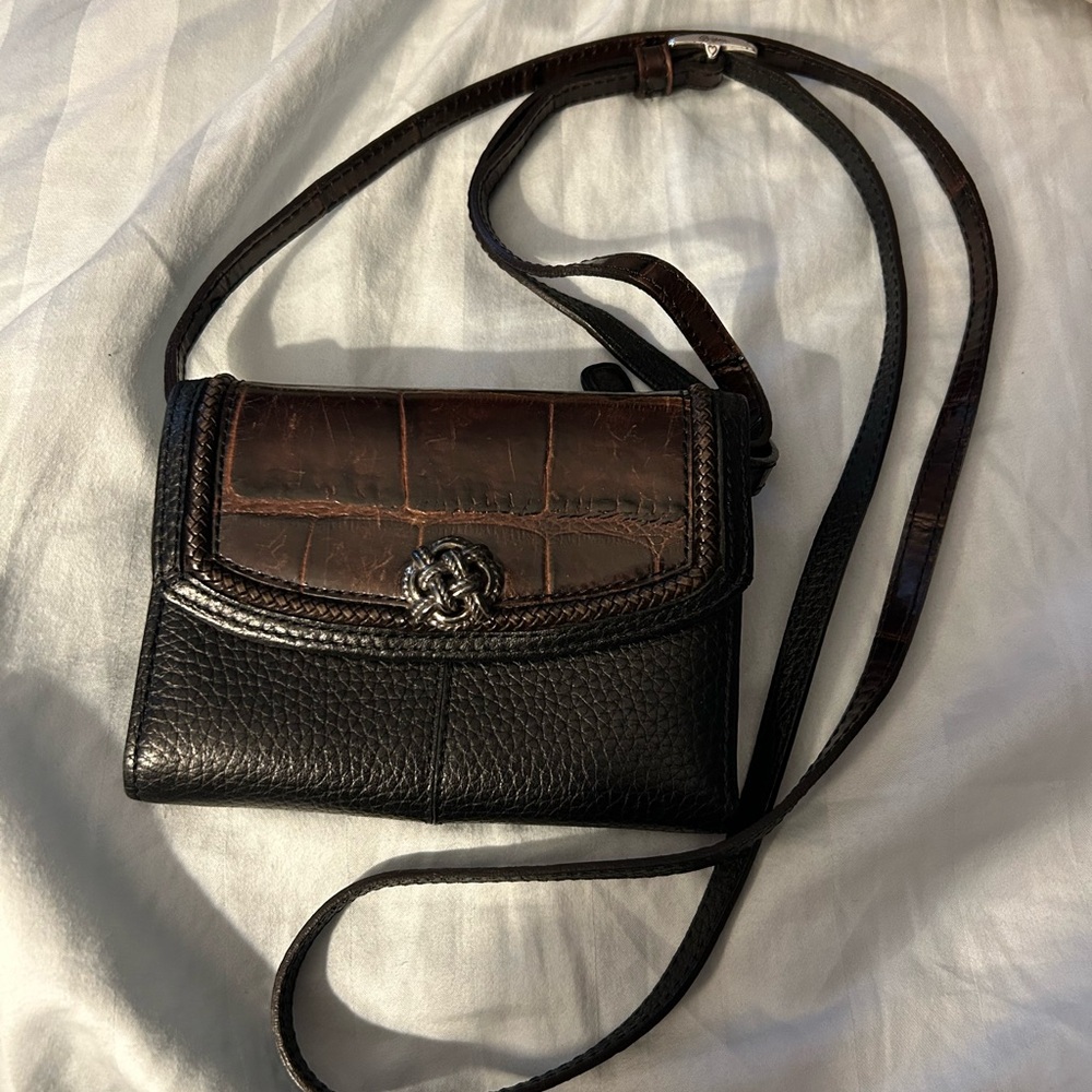 Brighton Black and Brown Leather Crossbody Bag